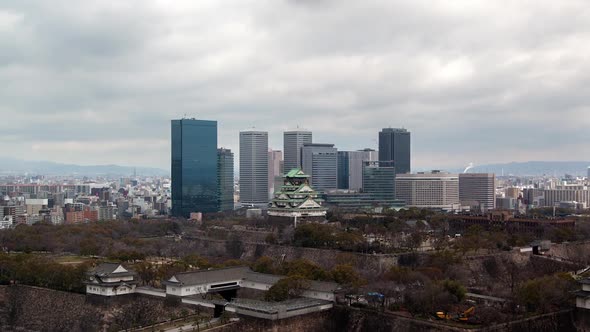 Osaka Castle Skyscrapers Background Timelapse alt