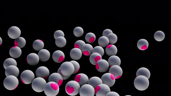 Love and romance hearts drawn on colored balls are falling Isolated by the Alpha channel alt