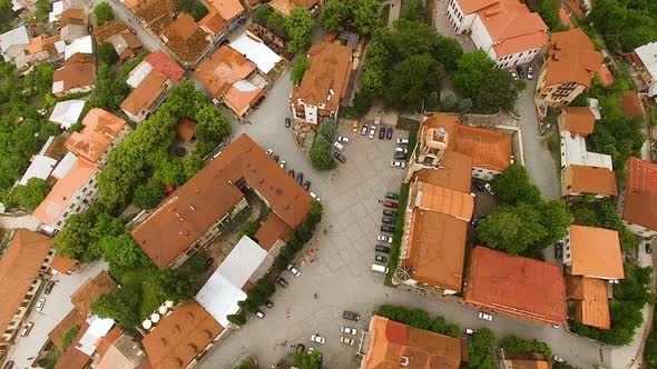 Picturesque Aerial View of Small Signagi Town Located on Green Hills in Georgia alt