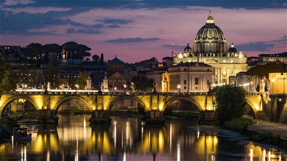 Roma, Italy, Timelapse  - The Papal Basilica of Saint Peter in the Vatican from Day to Night 