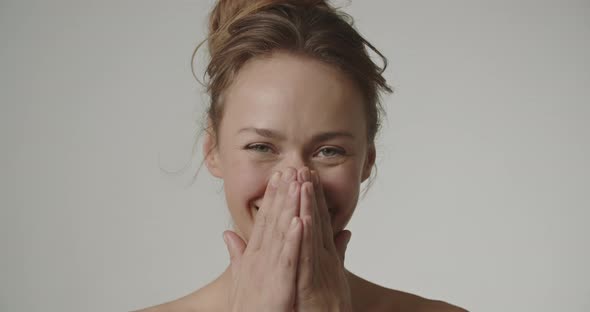 Beautiful Young Brunette Woman Smiling And Laughing alt