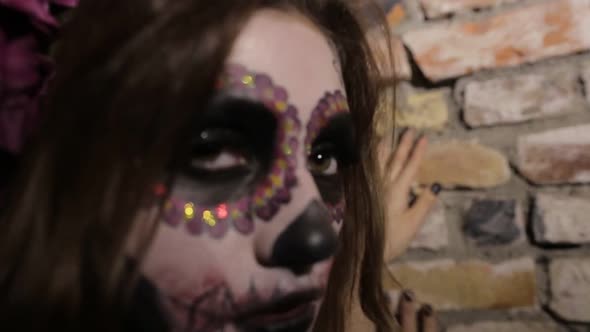 Terrible bloody zombie girl. Halloween alt