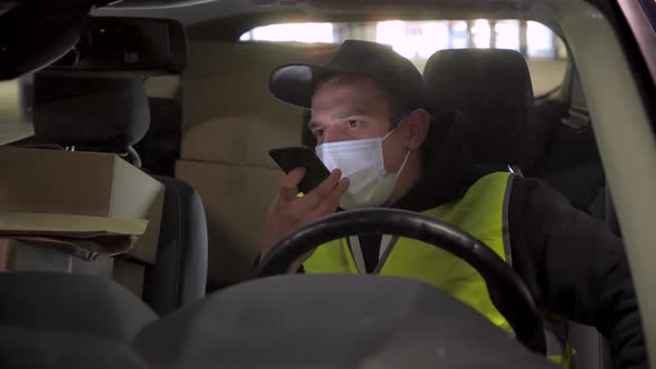 Delivery Service Man Wearing His Protective Mask