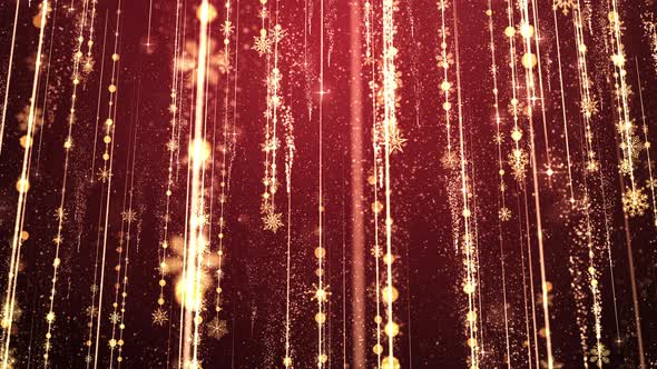 Christmas Background with Snowflakes and Lights on Red