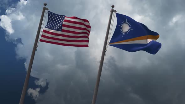 Waving Flags Of The United States And The Marshall Islands 4K alt