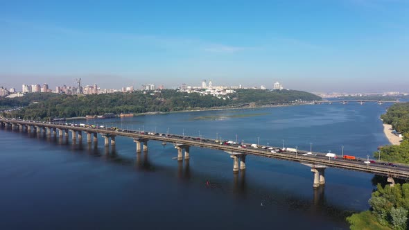 Beautiful Cityscape in Kiev near the Paton Bridge