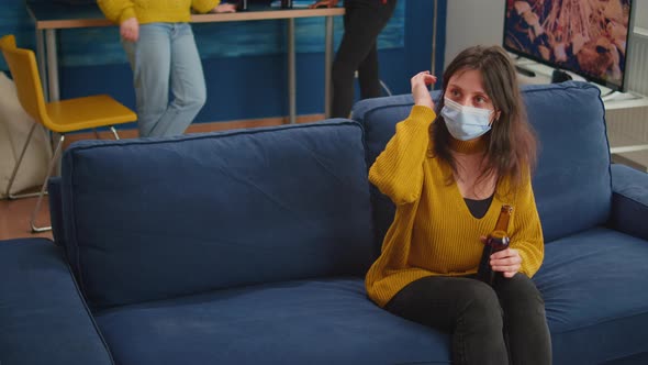 Cheerful Friends Touching Elbow Keeping Social Distancing Greeting alt