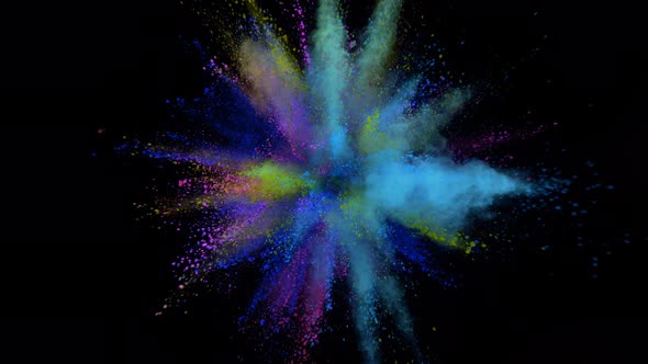 Super Slowmotion Shot of Color Powder Explosion Isolated on Black Background at 1000Fps alt