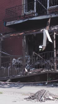 Vertical Video of a Residential Building Destroyed By the War in Ukraine alt