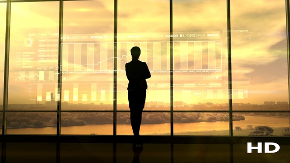 Silhouette Of Business Woman And Stock Exchange Infographics HD alt