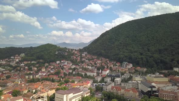 Aerial view of Brasov city, medieval town situated in Transylvania, Romania. Old architecture alt