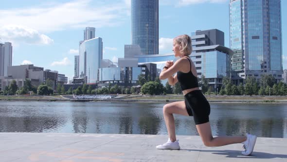 Woman working out in city