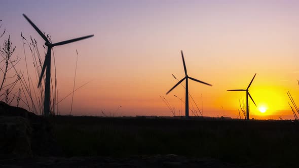 Wind Farm at Sunrise Time Lapse