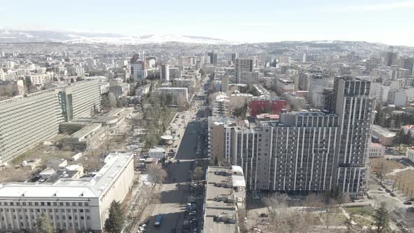 Tbilisi, Georgia - March 3 2021: Flying over Vaja Pshavela Avenue alt
