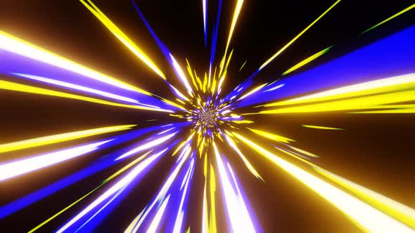 VJ Loop Blue Yellow and White Pulsating Rays or Beams From the Center Like Lasers Warp Color Flash