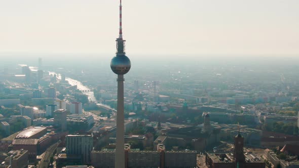 Aerial View of Berlin Panorama with TV Tower Fernsehturm and City Hall Germany