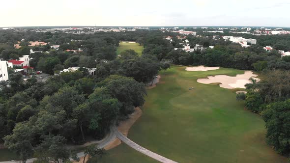 Aerial Top View of Golf Field in Mexico