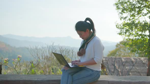 female woman freelance career working with laptop device work from anywhere