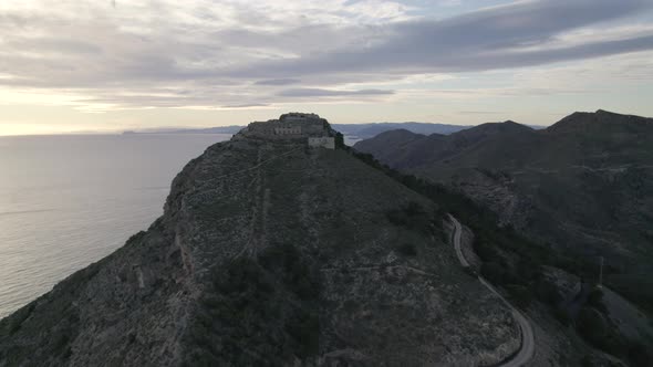 Batería de Castillitos, Cartagena, Spain. Military battery in medieval castle–style on cape overlook