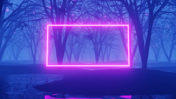 Dark Forest With Neon Frame Background