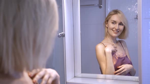 Confident Vain Woman Admiring Herself in Mirror, Stock Footage | VideoHive