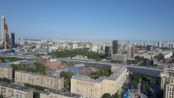 Aerial View of Hotel Ukraine in Moscow. Old Soviet Russia Stalin High-rise Skyscrapers alt