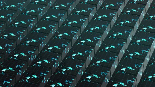 Abstract view of blue rows of stairs with the reflection of flowing clouds alt