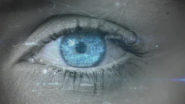 Digital composite of a woman eye looking at the blockchain technology alt