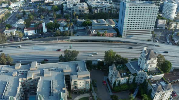 City famous traffic round road junction aerial top view.  alt