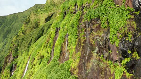 Waterfalls Cascades in Valley of Poco Ribeira Do Ferreiro Flores Island Azores alt