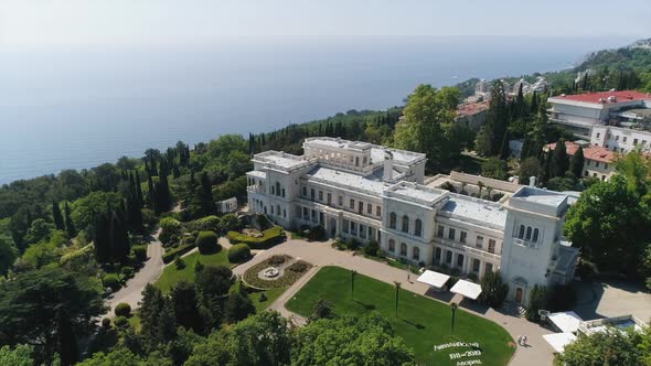 Aerial. Livadiysky Palace, Yalta. South Coast of Crimea. Green Forest, Garden.