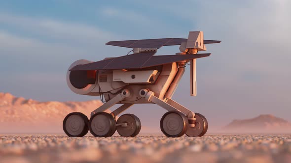 The planetary rover exploring the planet. The solar power robot collecting data. alt