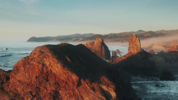 USA Beautiful Aerial Footage Over the Sharp Tall Cliffs of Oregon Coast alt