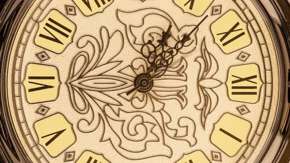 Spiral Clock Track of Time. Antique Clock Dial Close-up. Vintage Pocket Watch. alt