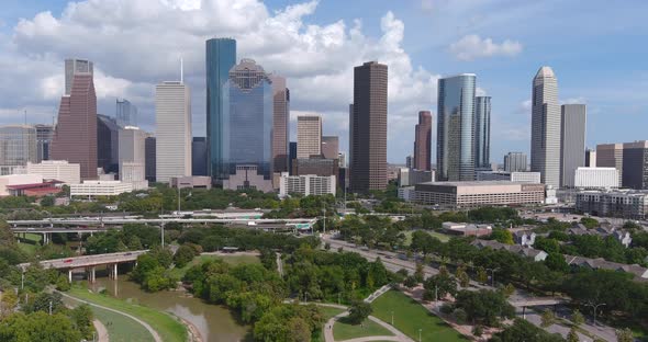 Aerial view of downtown Houston and surrounding area. This video was filmed in 6k and down scaled to alt