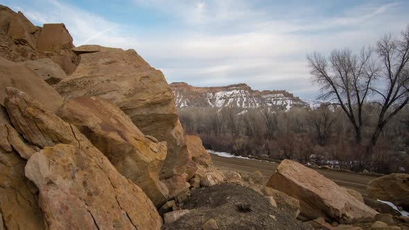 Time lapse of clouds moving through the desert in Utah alt