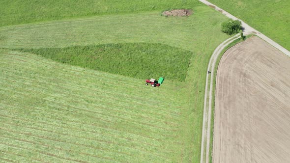 Red Tractor Hay Cutter Aerial View