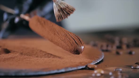 Closeup of Chef is Making Chocolate Desserts