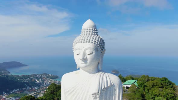 Top view  White Big buddha statue Phuket, Thailand.