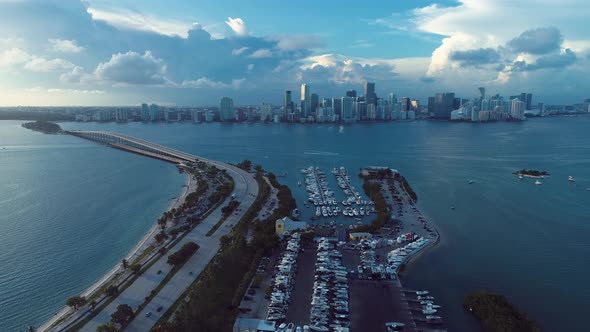 Panning wide landscape of coast city of Miami Florida United States alt