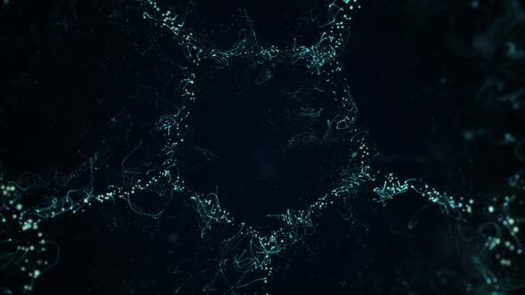 The movement of blue particles in the form of honeycombs inside the sphere alt