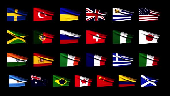 Pack of 25 Flags of the world - 4K - Alpha