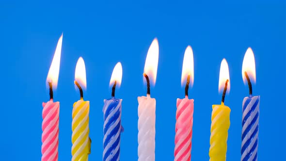 Collection Set of Birthday Candles on Blue Background