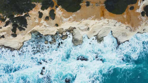Pure Blue Ocean Water Waves Crash Mountain Beautiful Aerial Top View Landscape Cyprus alt