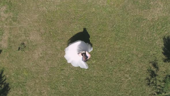 Top down aerial view of wedding couple spinning in a park 27 alt