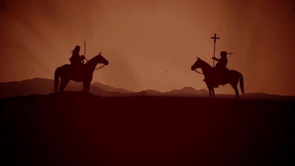 Medieval Crusader On A Horse And An Arabic Muslim Warrior alt