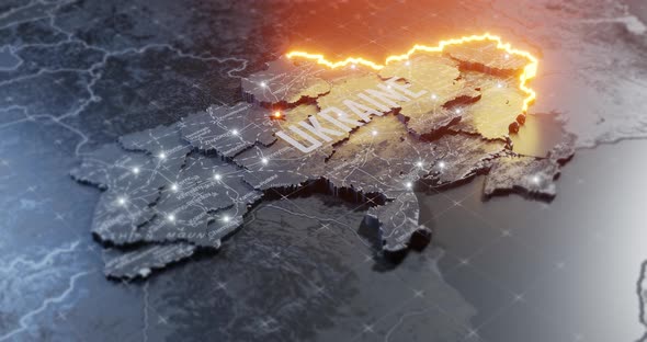 Military conflict between Ukraine and Russia. Concept map of war. cartography design. 3d render