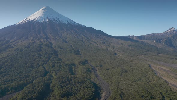 Aerial Landscape of Osorno Volcano &amp; Falls of Petrohue - Puerto Varas, Chile, South America