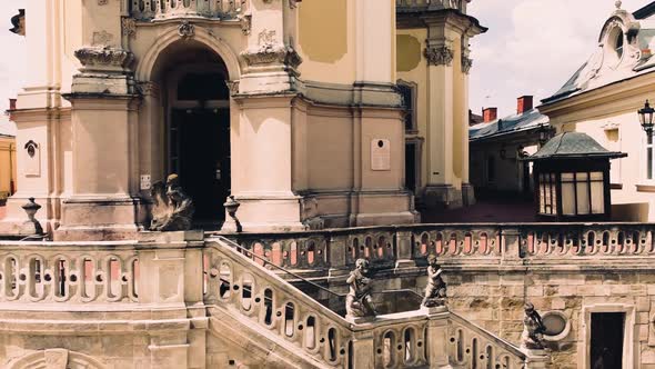 Aerial drone view of a flying over the Catholic Cathedral alt