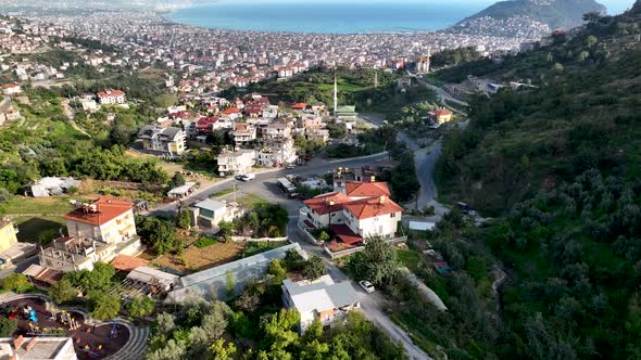 Colorful Panorama over the city Aerial View 4 K Alanya Turkey alt